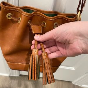 Dooney and Bourke Florentine Leather Drawstring Tassel Bucket Bag in Natural NWT